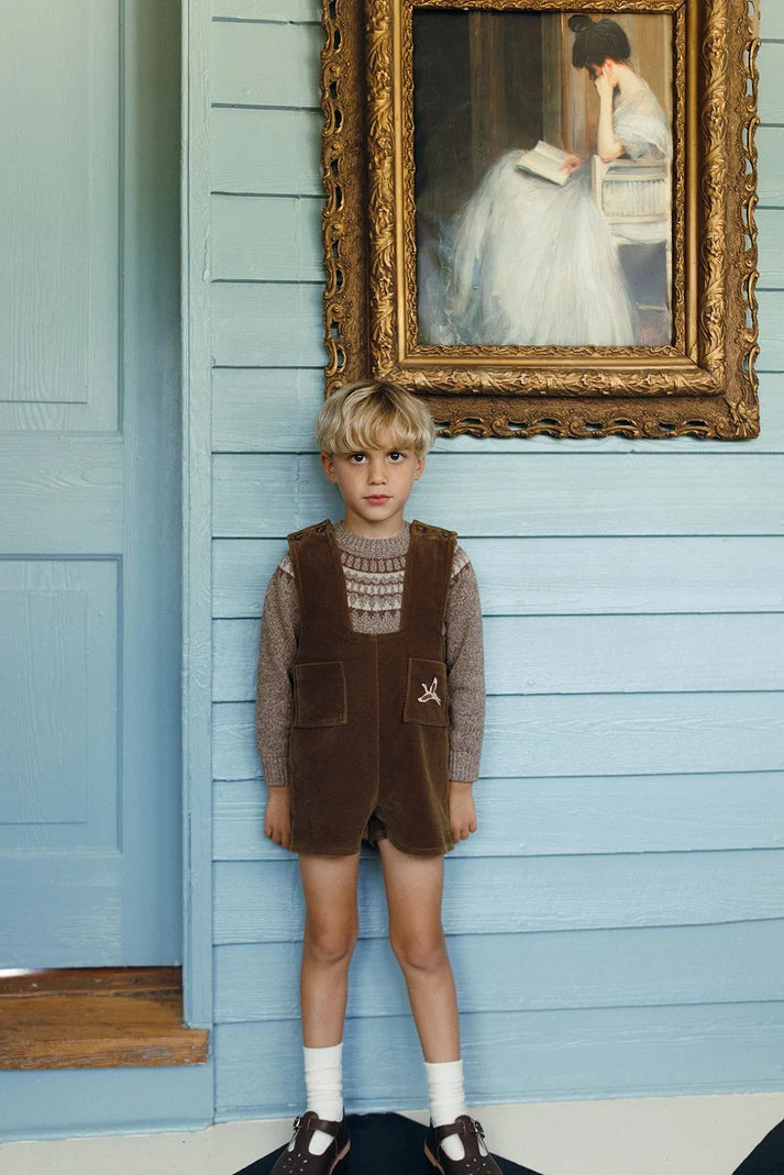 Brown Velvet Pocket Romper