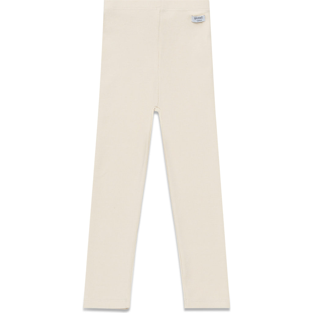 Beige leggings with a brand label on a white background