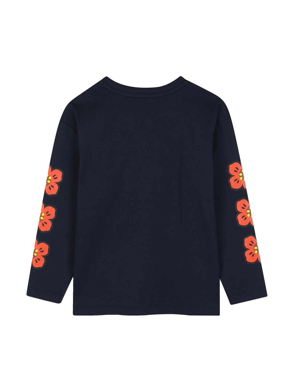 Kenzo Kids navy long sleeve jersey tee with Boke Flower print sleeves, back view