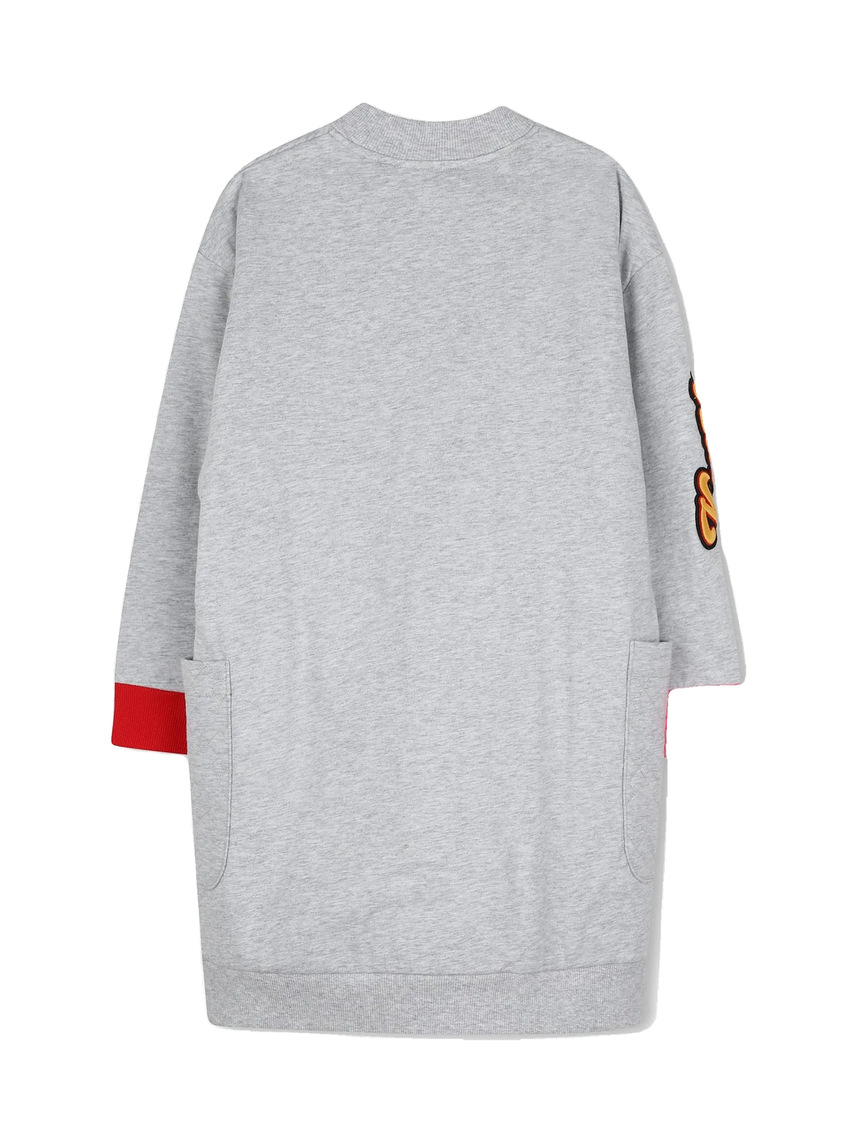 Kenzo Kids chine grey jersey sweatshirt dress with red and pink cuffs, back view