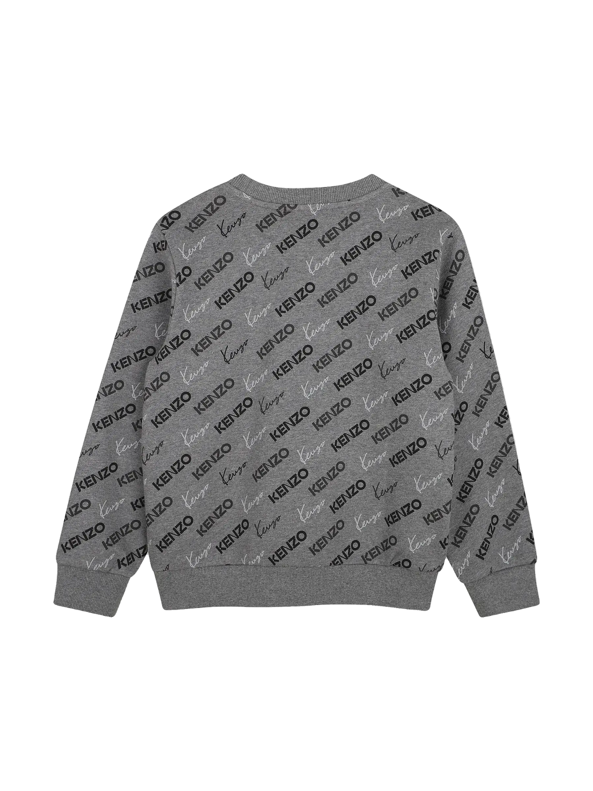 Kenzo Kids grey marl fleece sweatshirt with all-over Kenzo logo print, back view