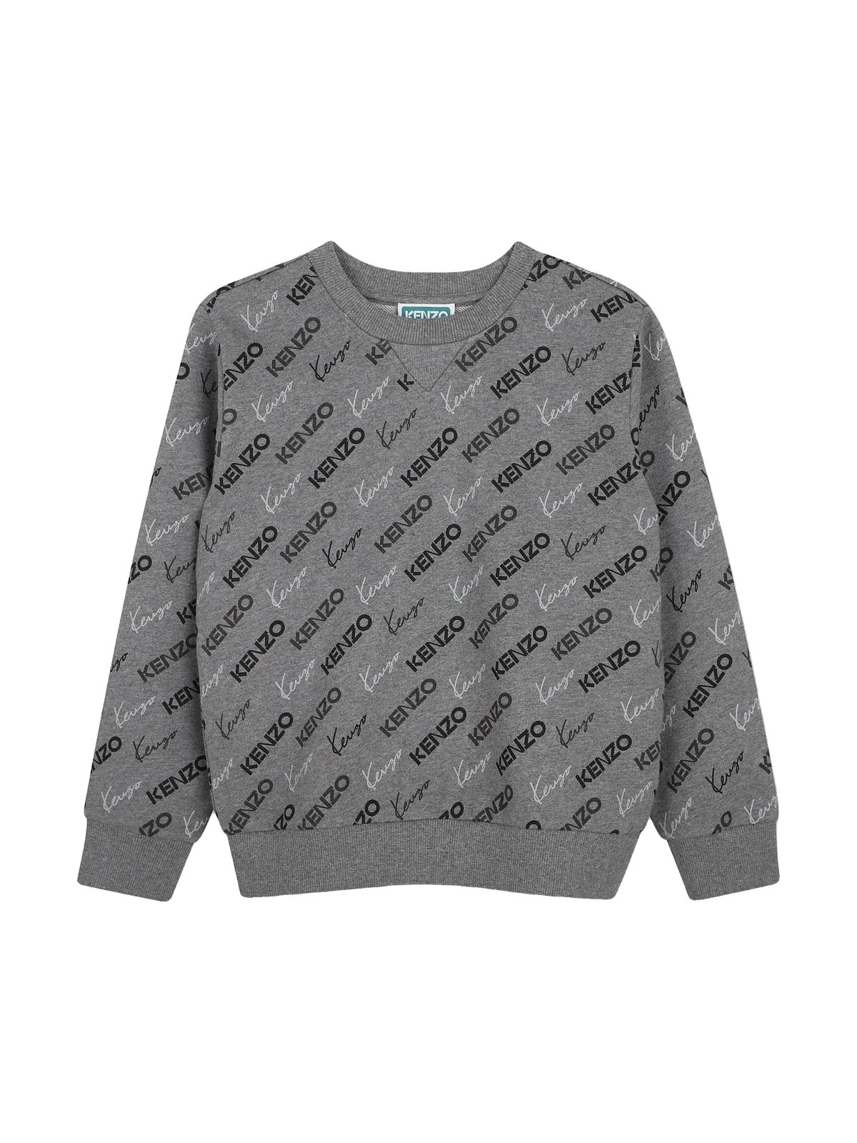 Kenzo Kids grey marl fleece sweatshirt with all-over Kenzo logo print, front view