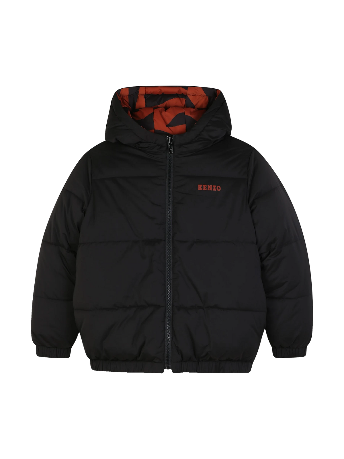 Kenzo Kids reversible hooded puffer jacket, black side, front view