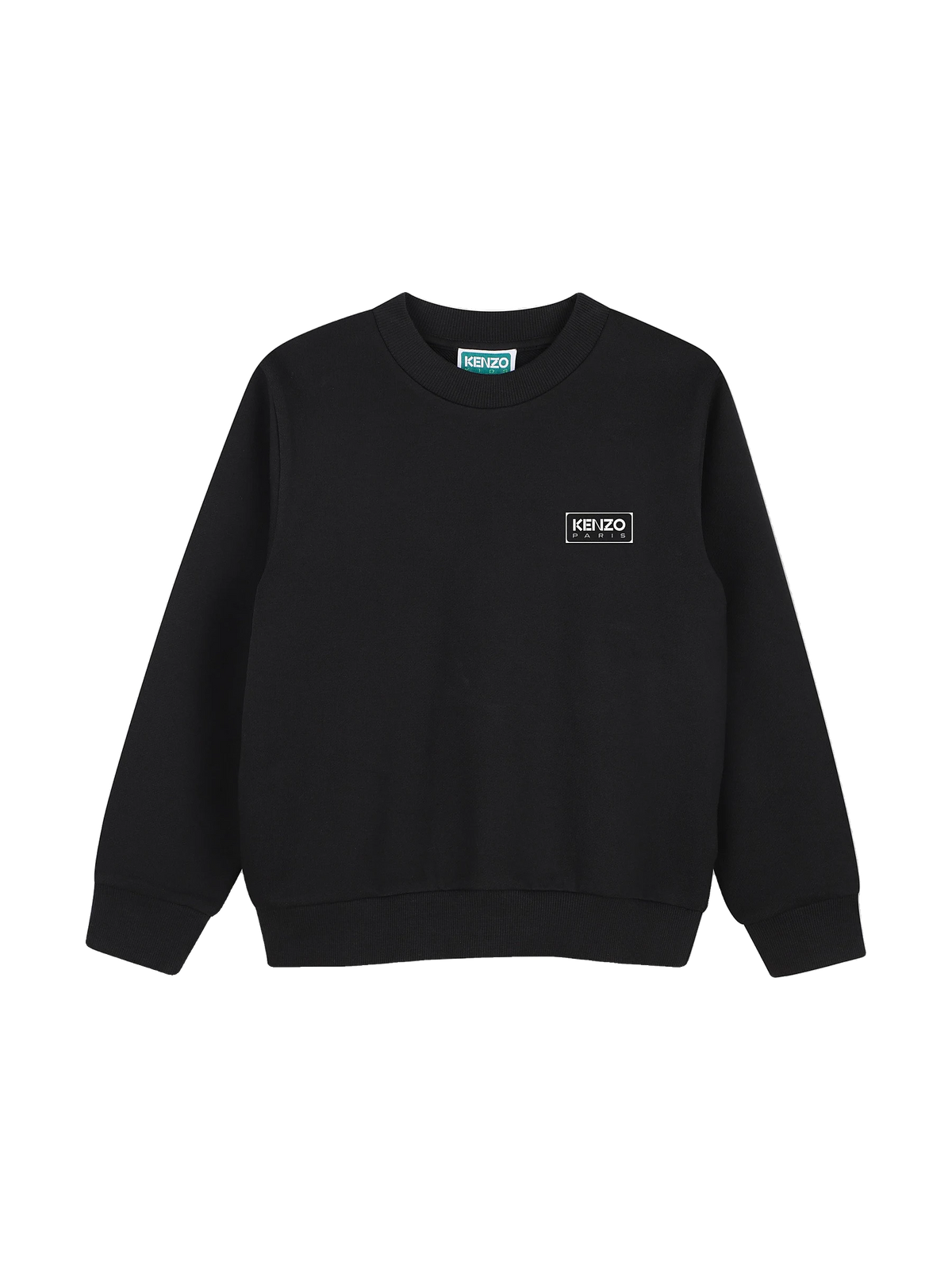 Kenzo Kids black unbrushed fleece sweatshirt with small logo patch, front view