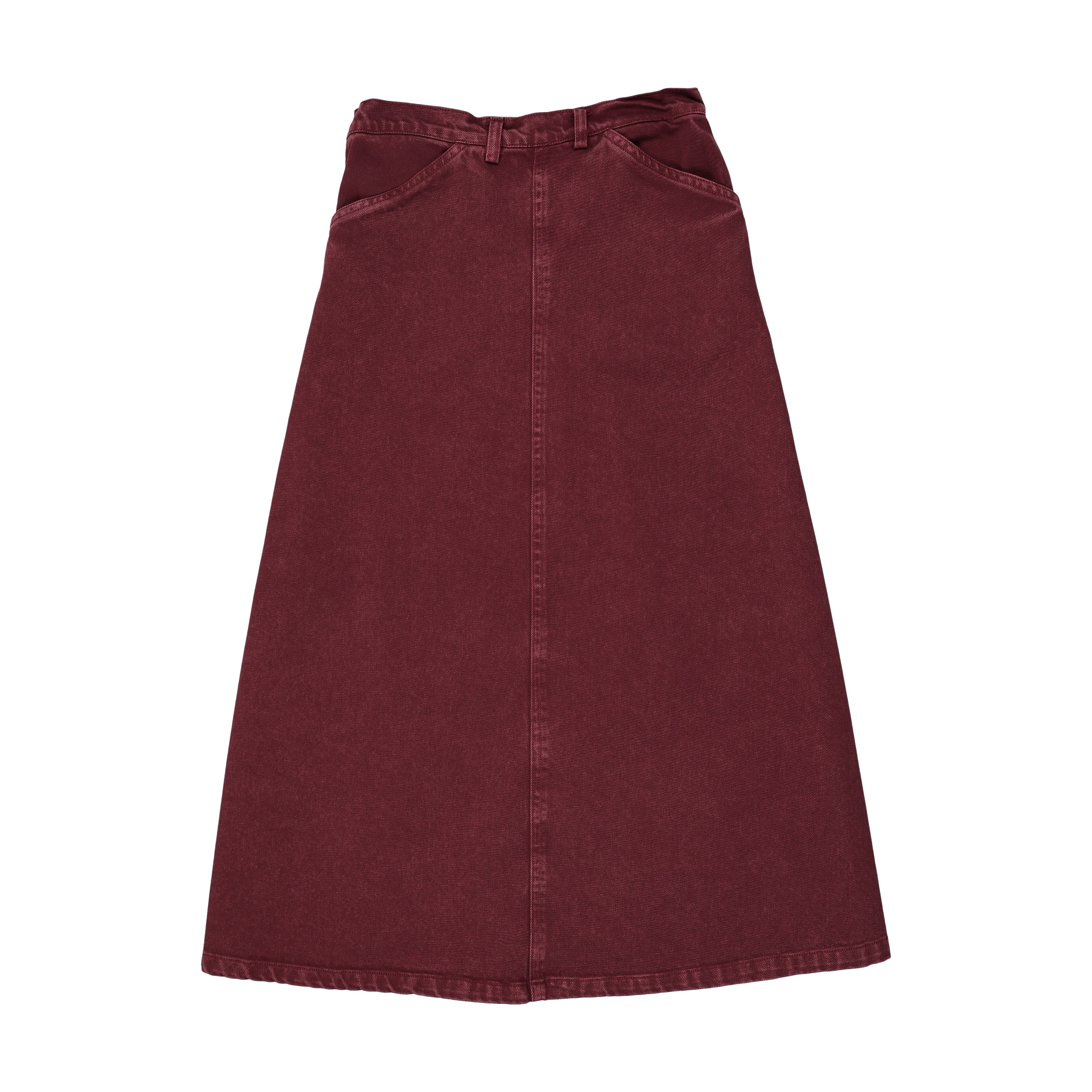 Denim Maxi Skirt – Washed Burgundy