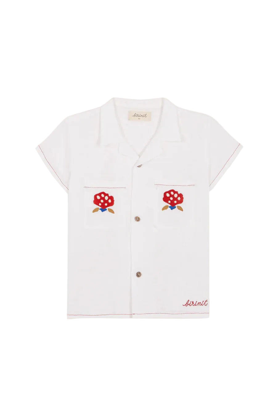 Linen shirt with embroidered pockets girl