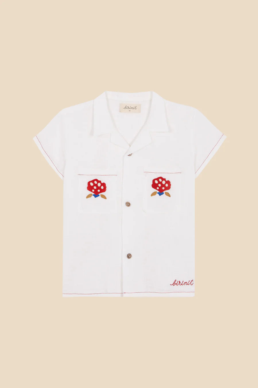 Linen shirt with embroidered pockets girl