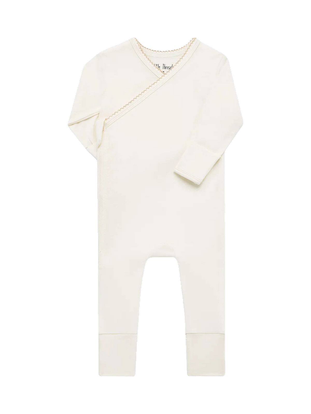 Little Threads kids Solid Cream Scalloped Bamboo Wrap Footie, view 2