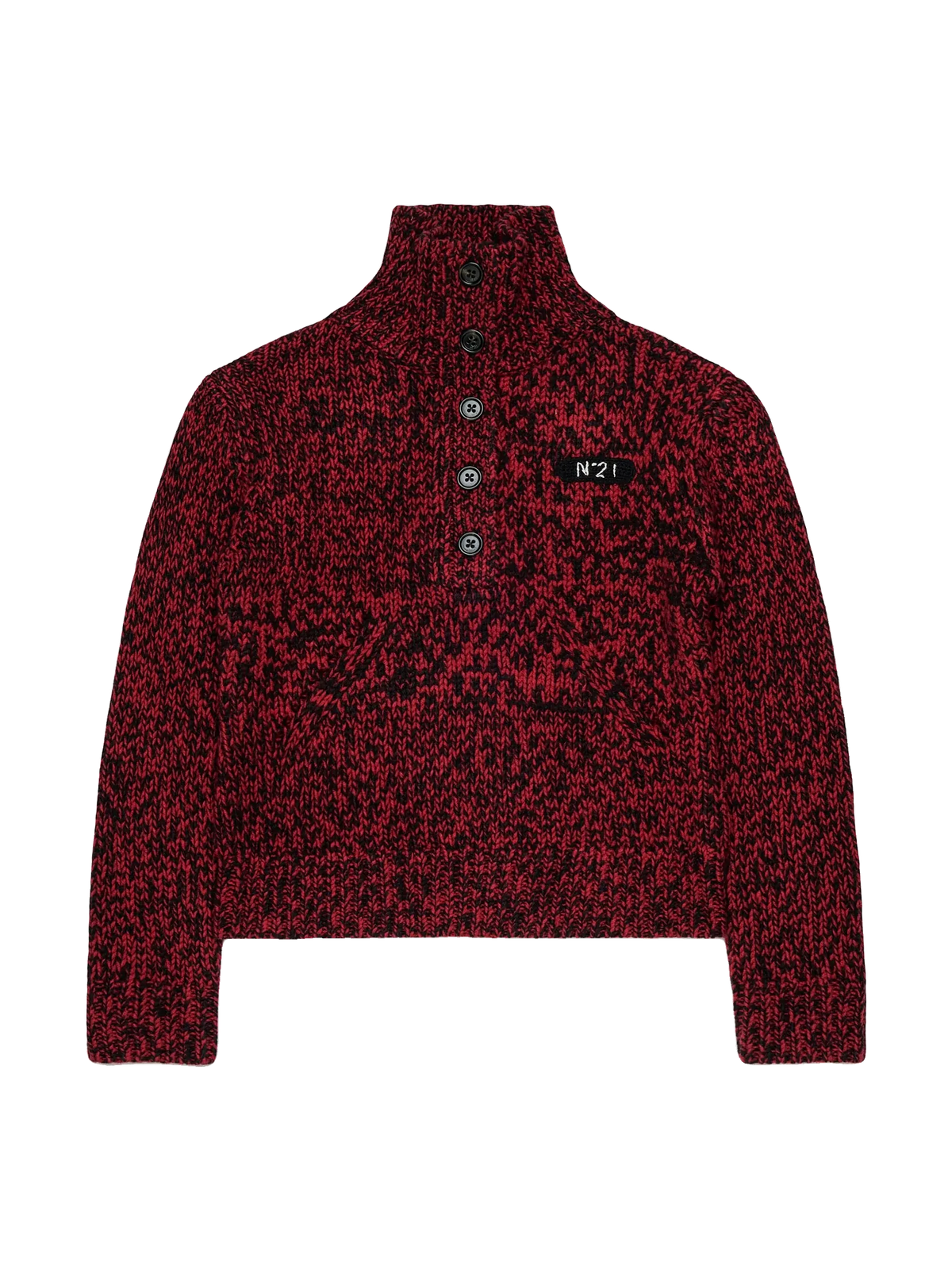 N. 21 kids Half Buttoned Funnel Neck Speckled Sweater - Red
