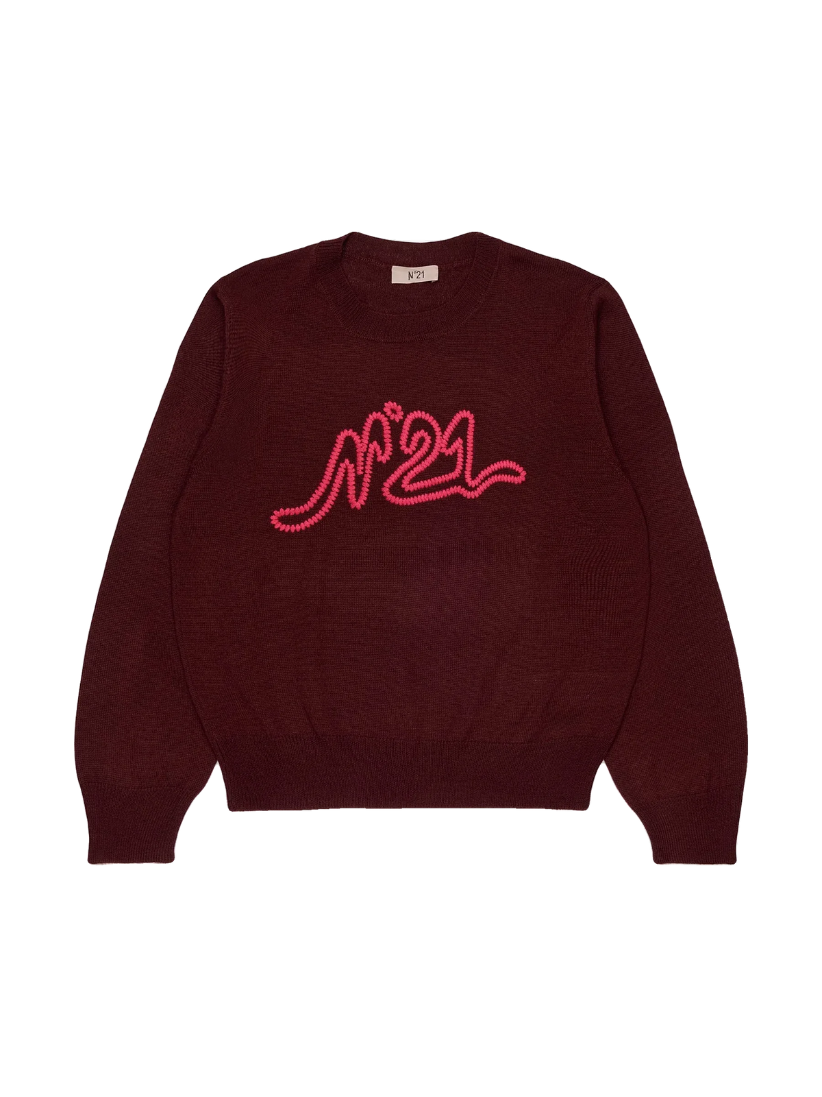 N. 21 kids Knit Sweater With Embroidered Contrast Logo - Maroon