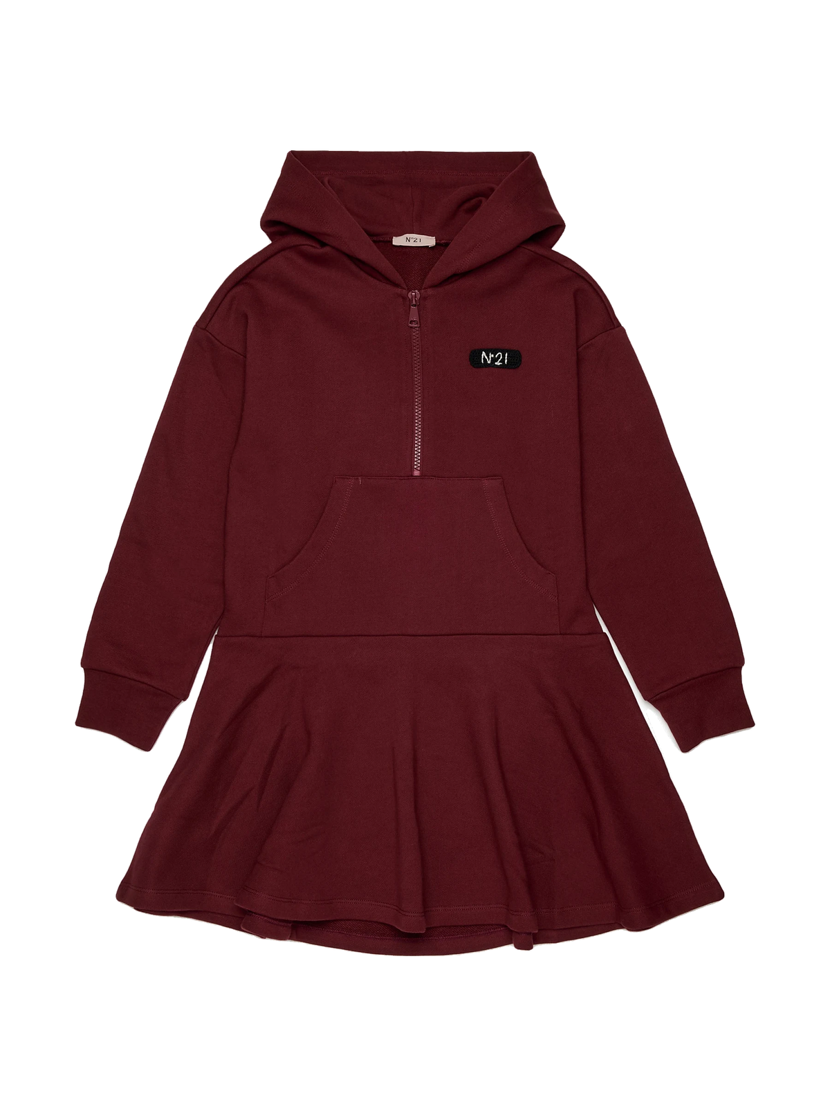N. 21 kids Long Sleeve Hooded Half Zip Sweat Dress - Maroon