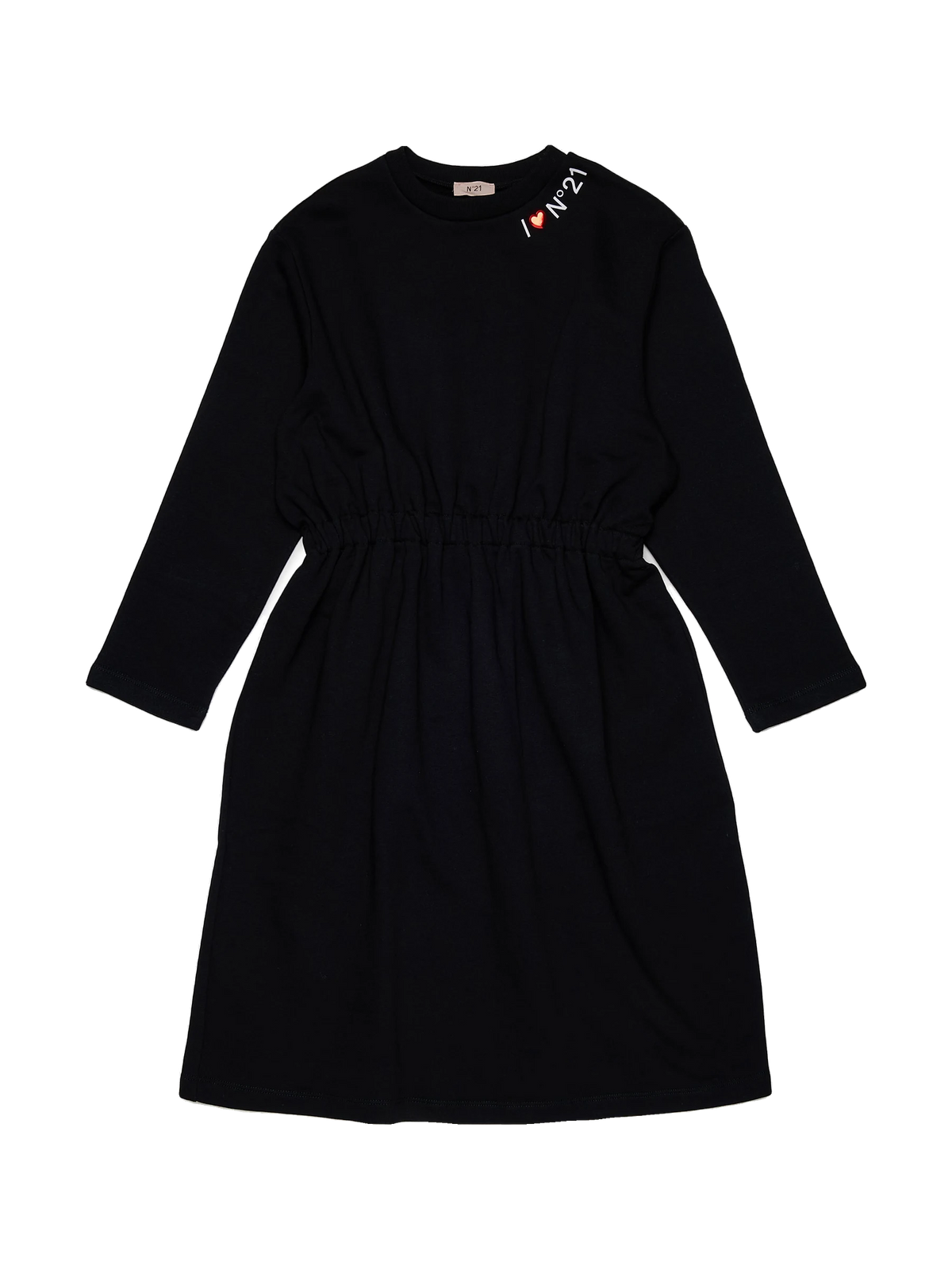 N. 21 kids Long Sleeve Midi Sweat Dress With Logo Around Neck - Black