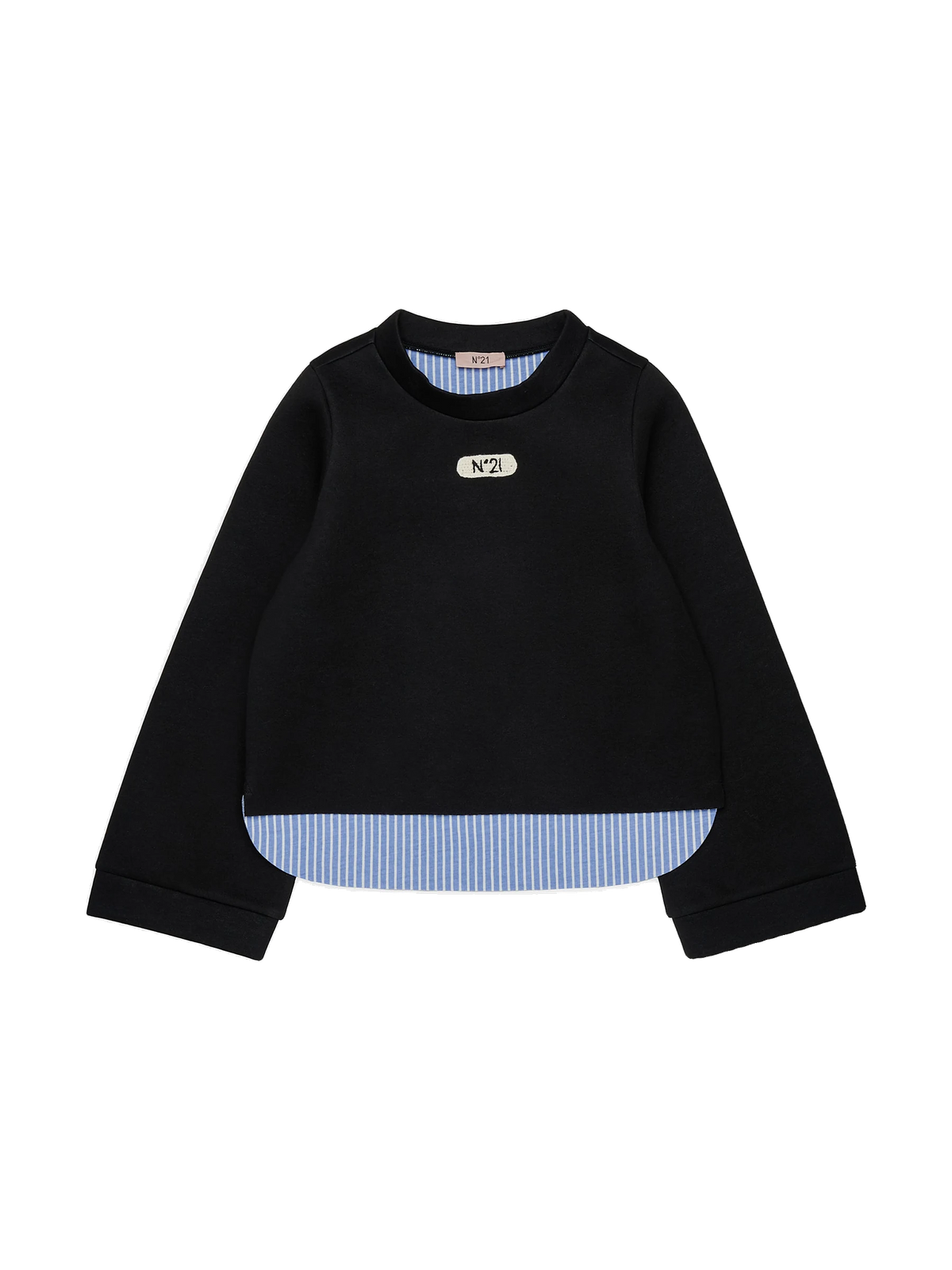 N. 21 kids Neoprene Hi Lo Sweatshirt With Blue Stripe Lining - Black