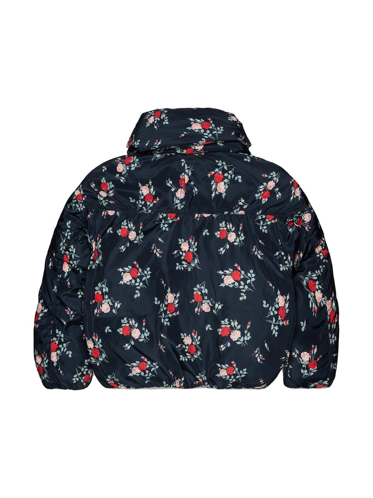N. 21 kids Short Floral Puffer Jacket with Attached Scarf - Floral Black, view 2