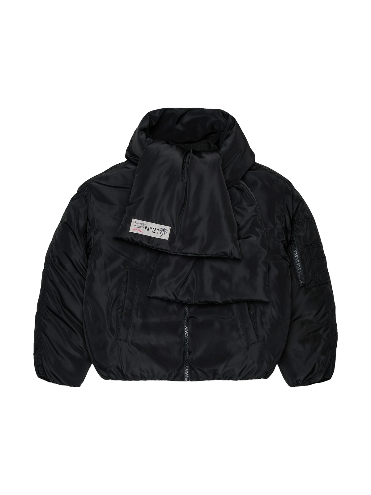 N. 21 kids Short Puffer Jacket with Attached Scarf - Black