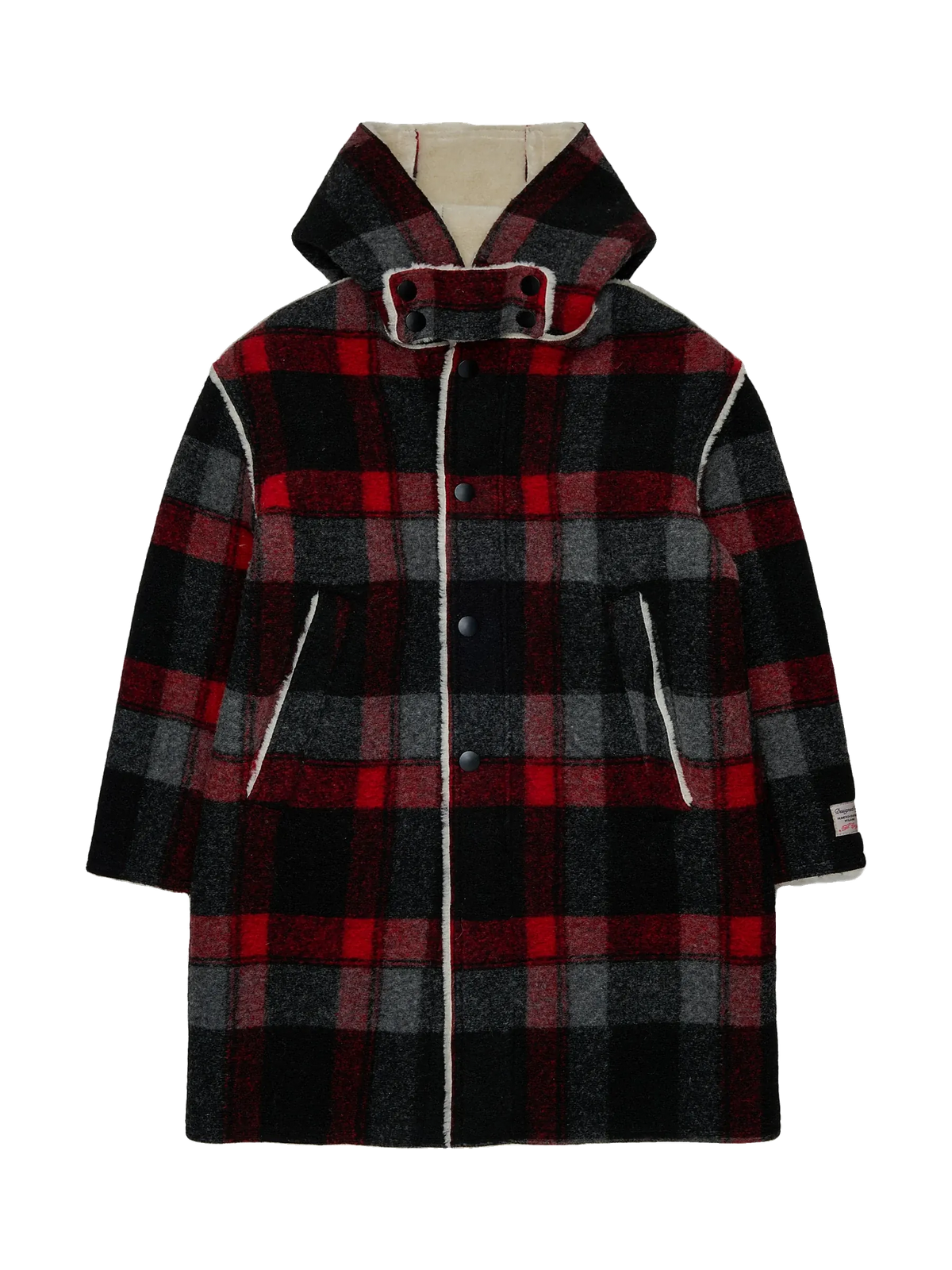 N. 21 kids Wool Blend Plaid Coat With Hood - Black/Red