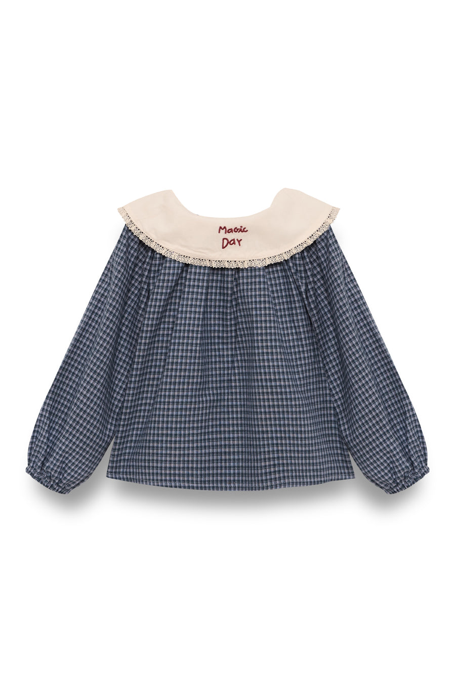 Indigo gingham embroidered blouse girl - Vichy Indigo
