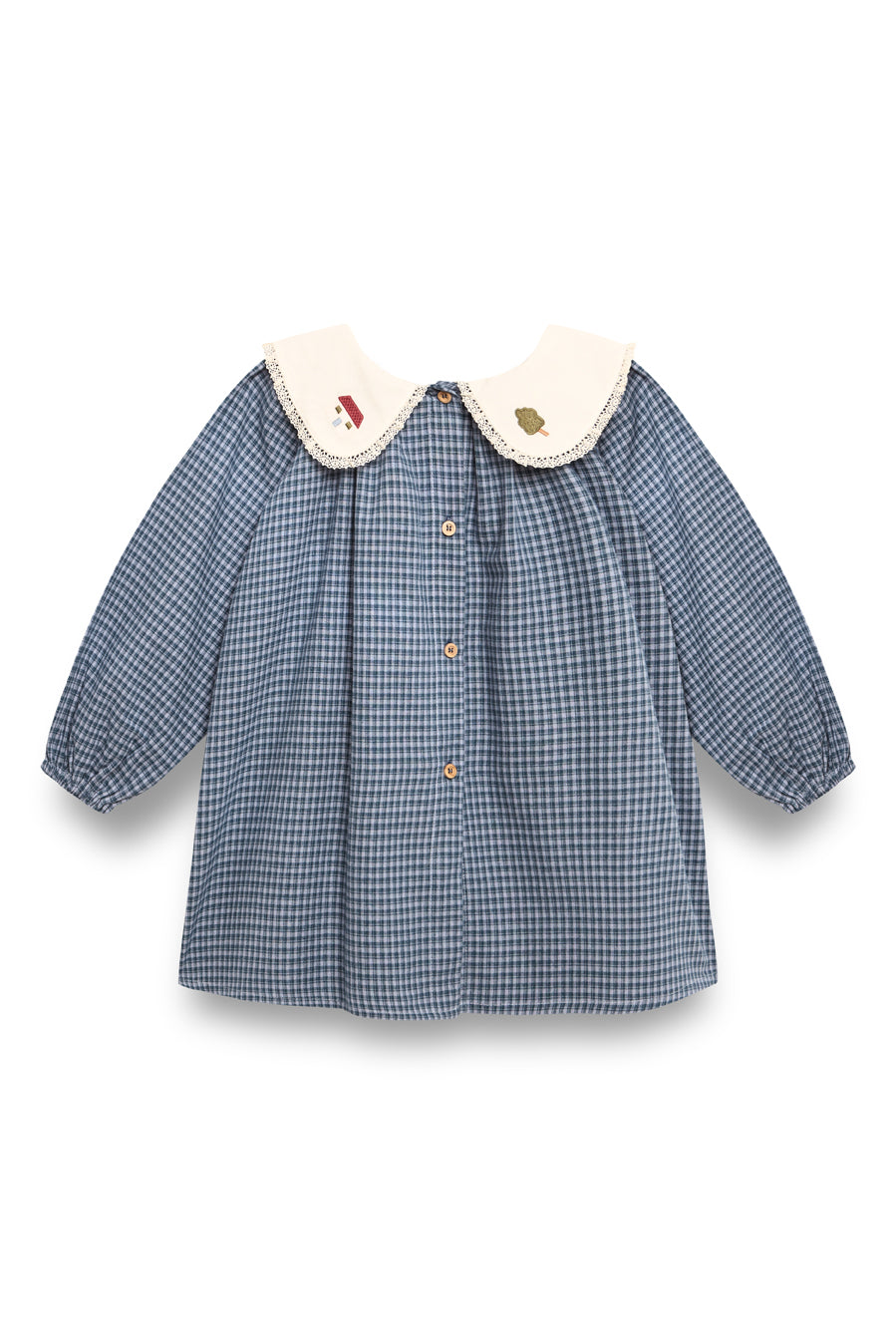 Indigo gingham embroidered dress girl - Vichy Indigo
