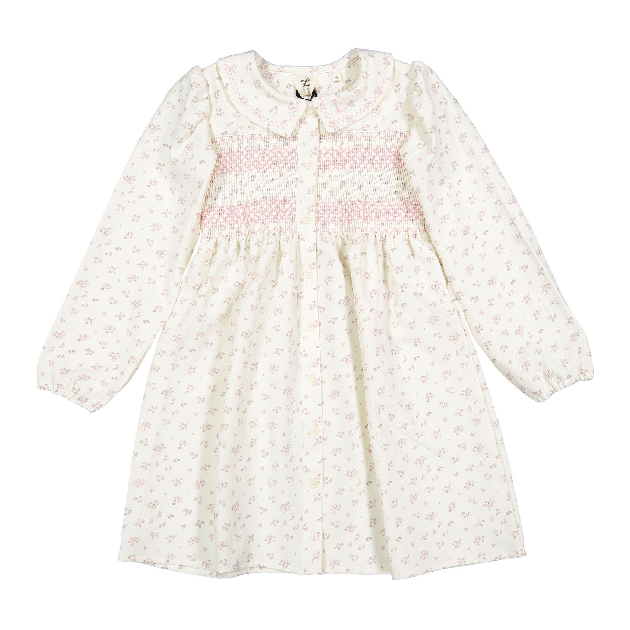 LBL52 Vestido Ladida Blanco con Estampado Floral y Fruncido en el Pecho