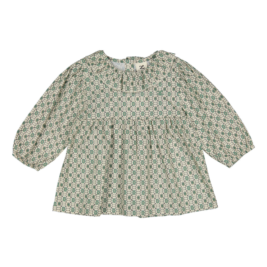 Green Geo Short Flutter Sleeve Blouse