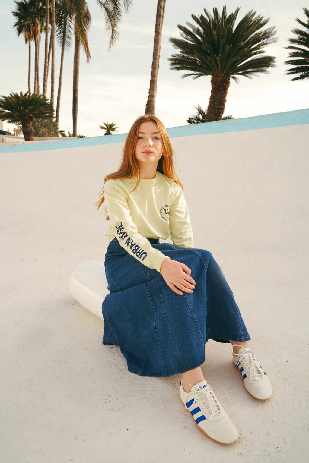 Navy Panneled Denim Skirt