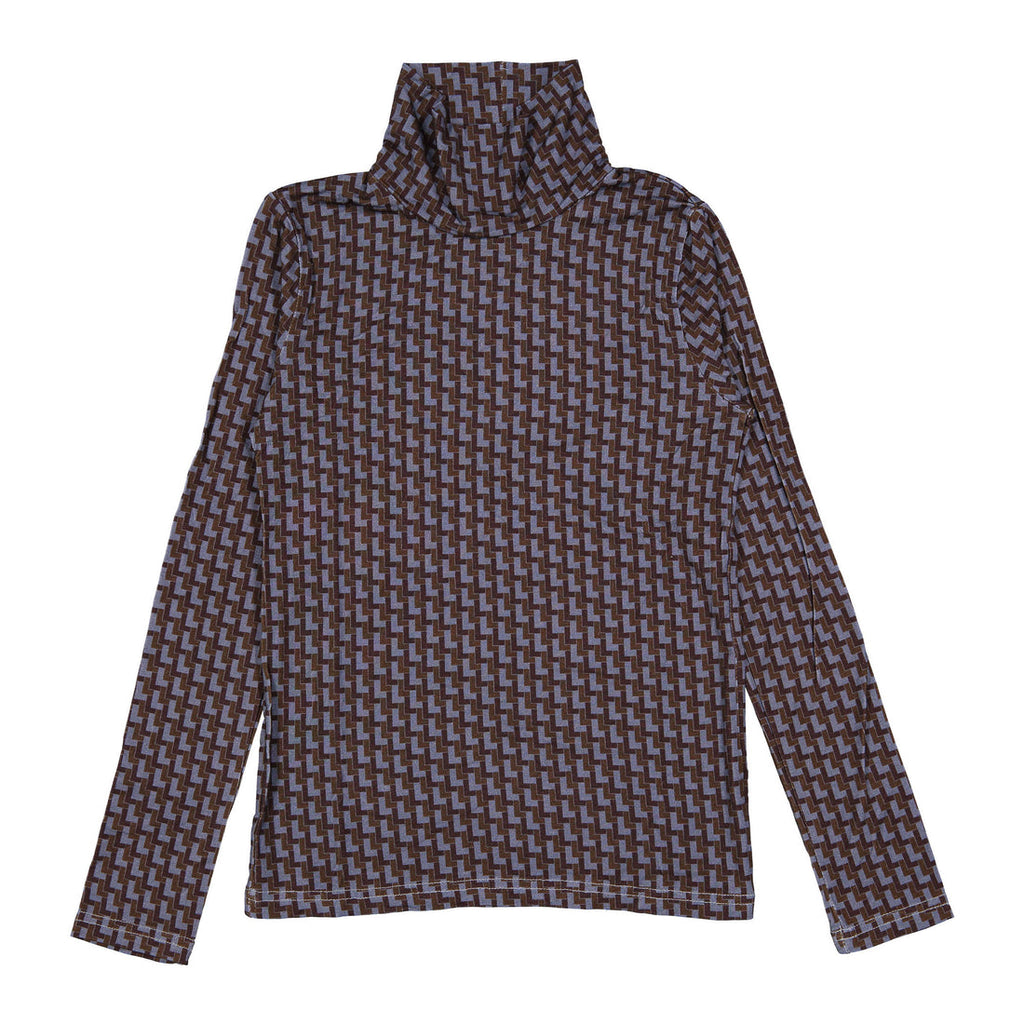 LBL67 Ladida - Jersey de cuello alto con estampado personalizado y tonos marrones