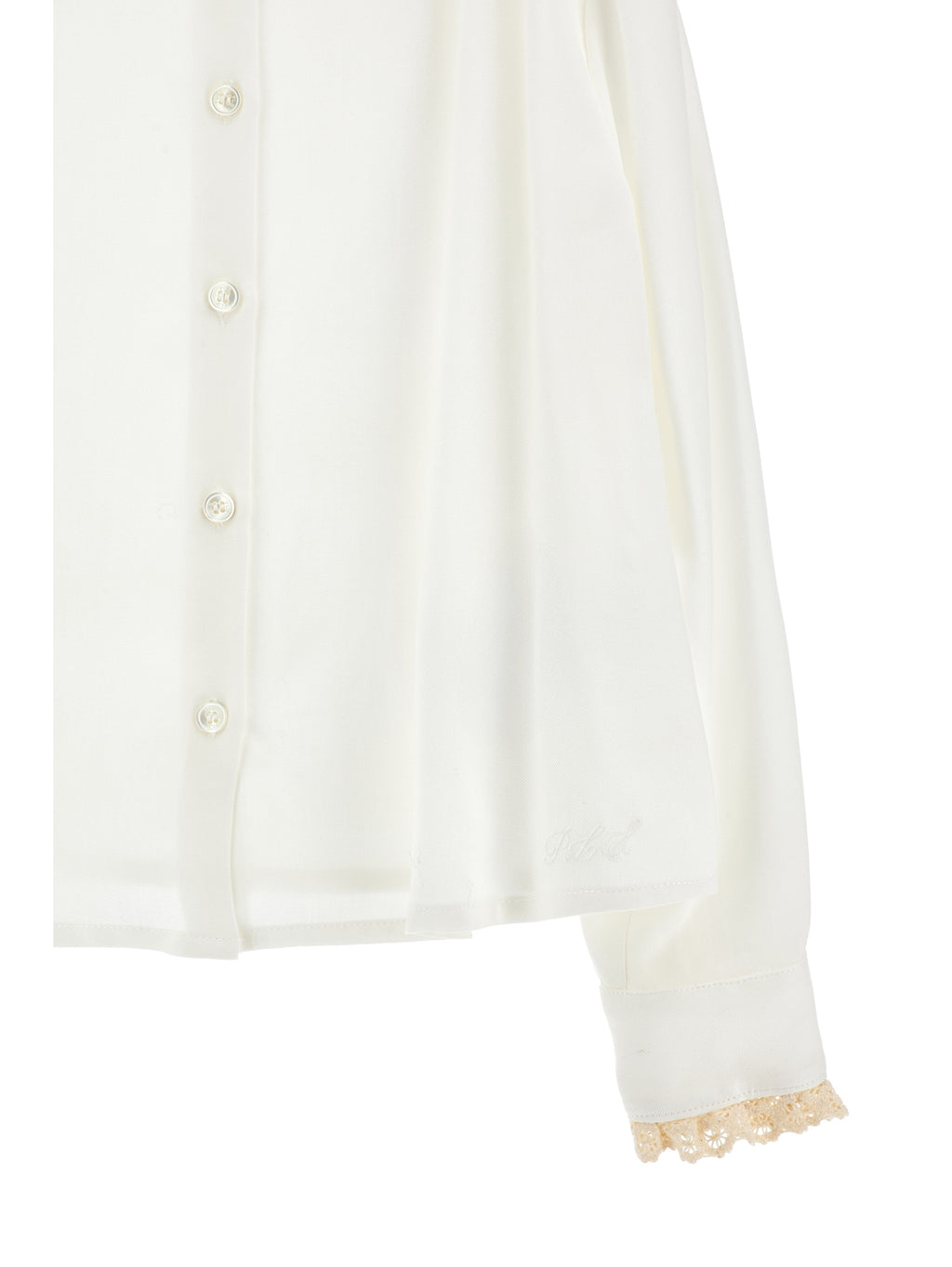 Poplin Ls Blouse With Lace Trim - Panna