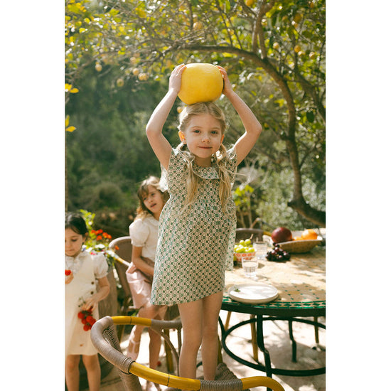 Green Geo Short Sleeve Flutter Dress