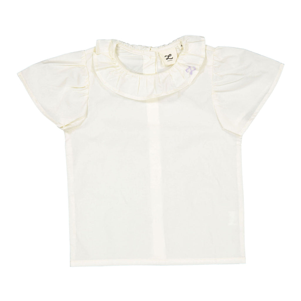 Cream Ruffle Collar Short Sleeve Blouse