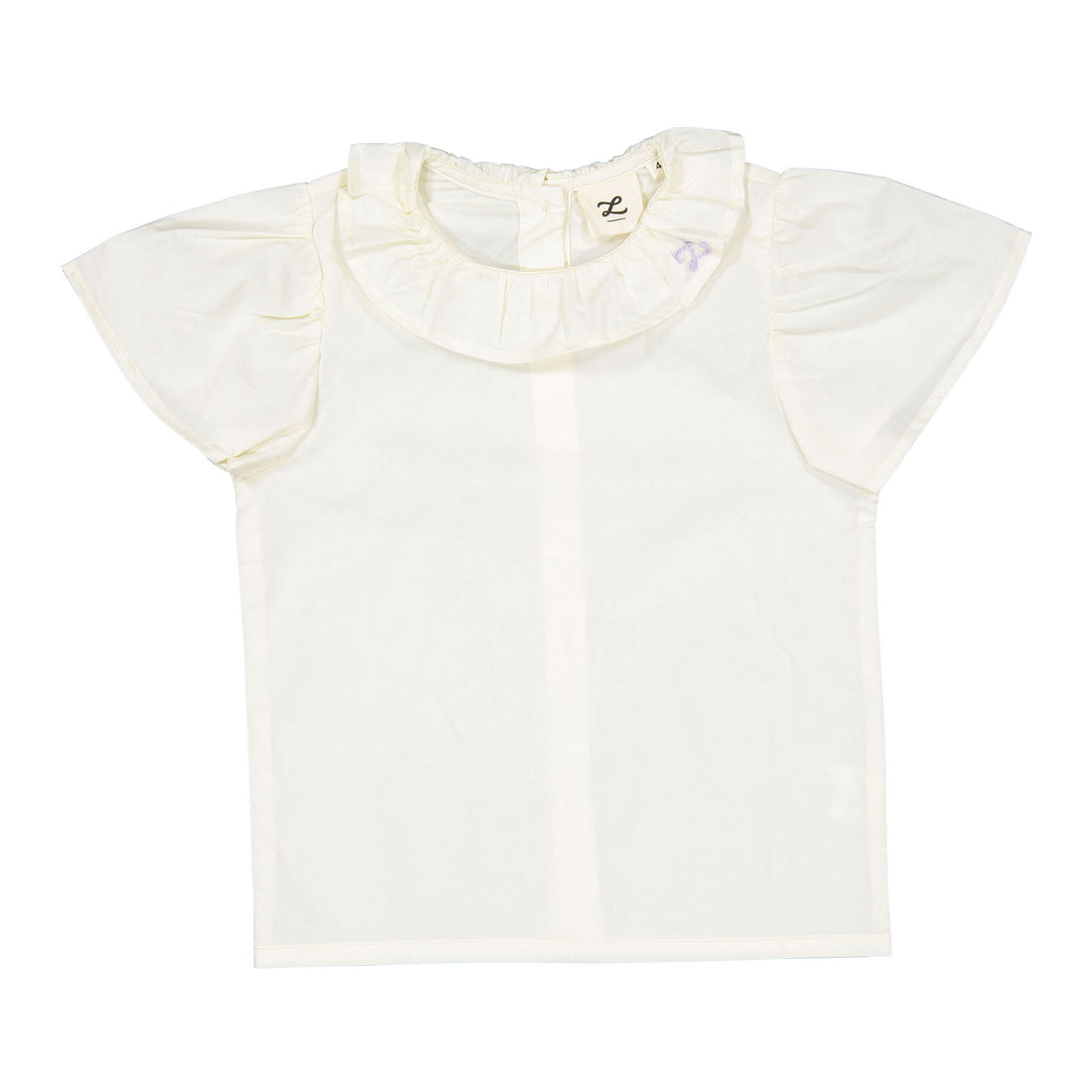 Cream Ruffle Collar Short Sleeve Blouse