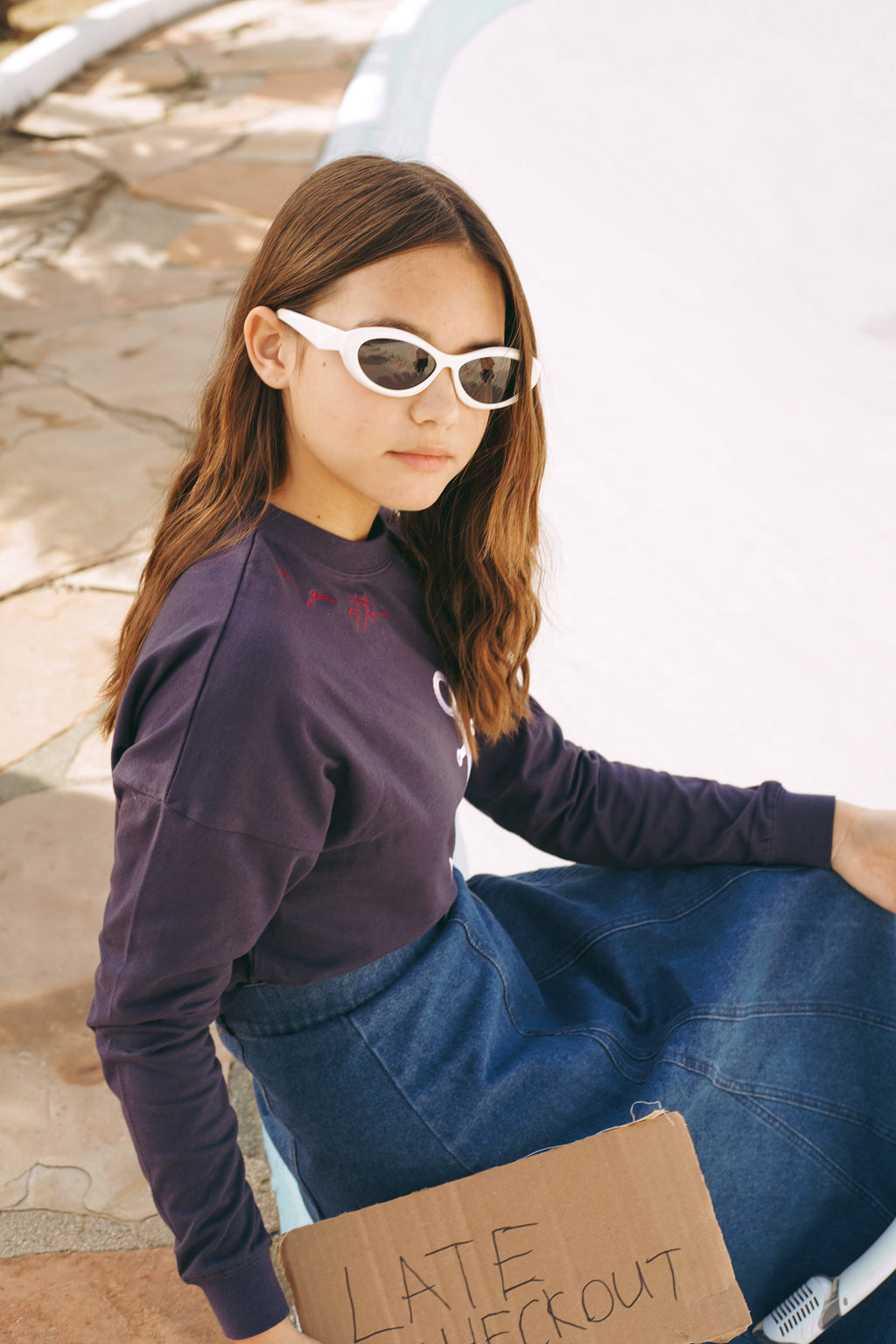 Navy Panneled Denim Skirt