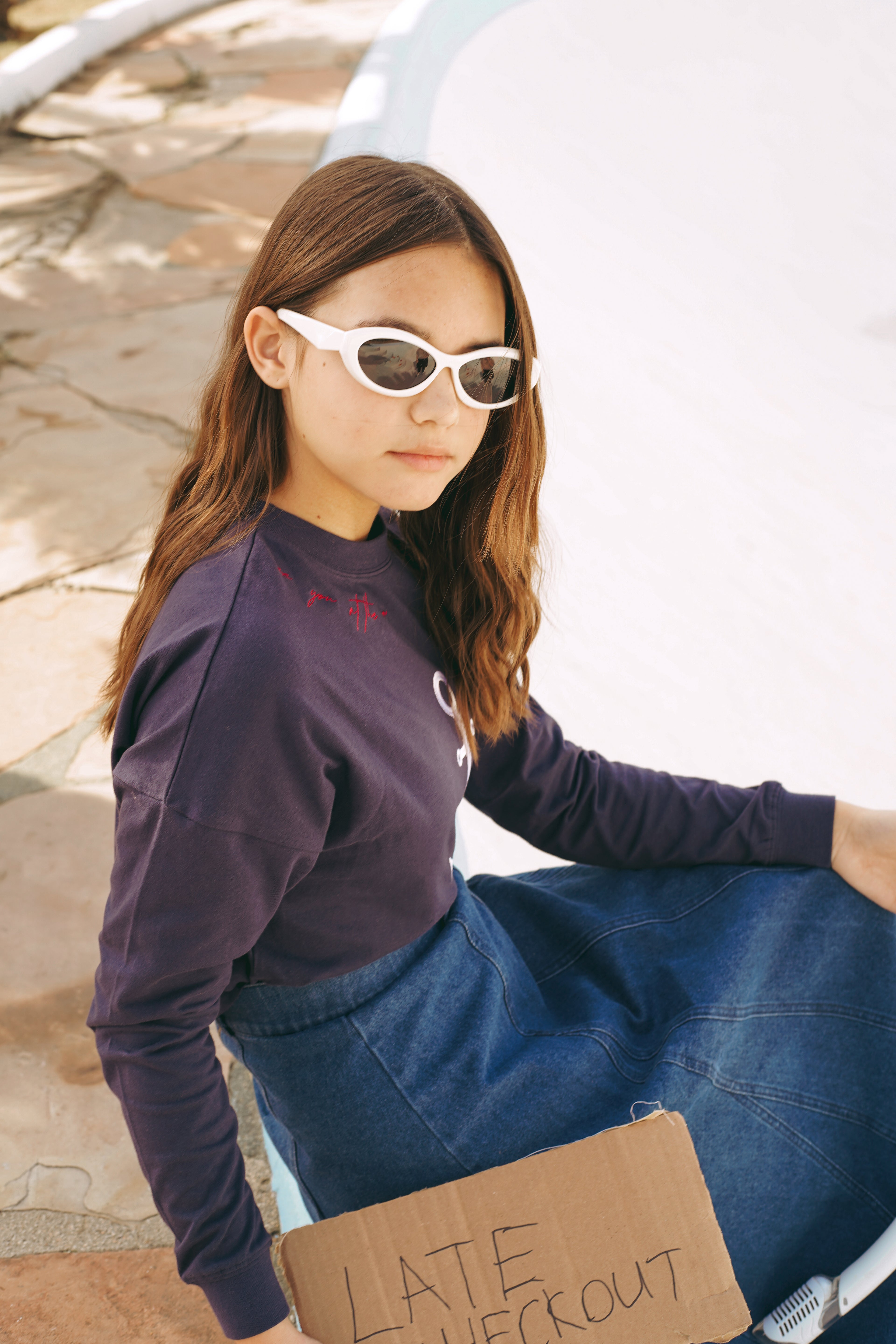 Navy Panneled Denim Skirt