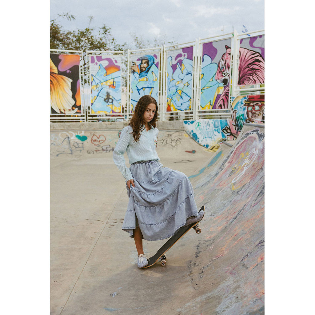 CH25137 Denim Tiered Skirt