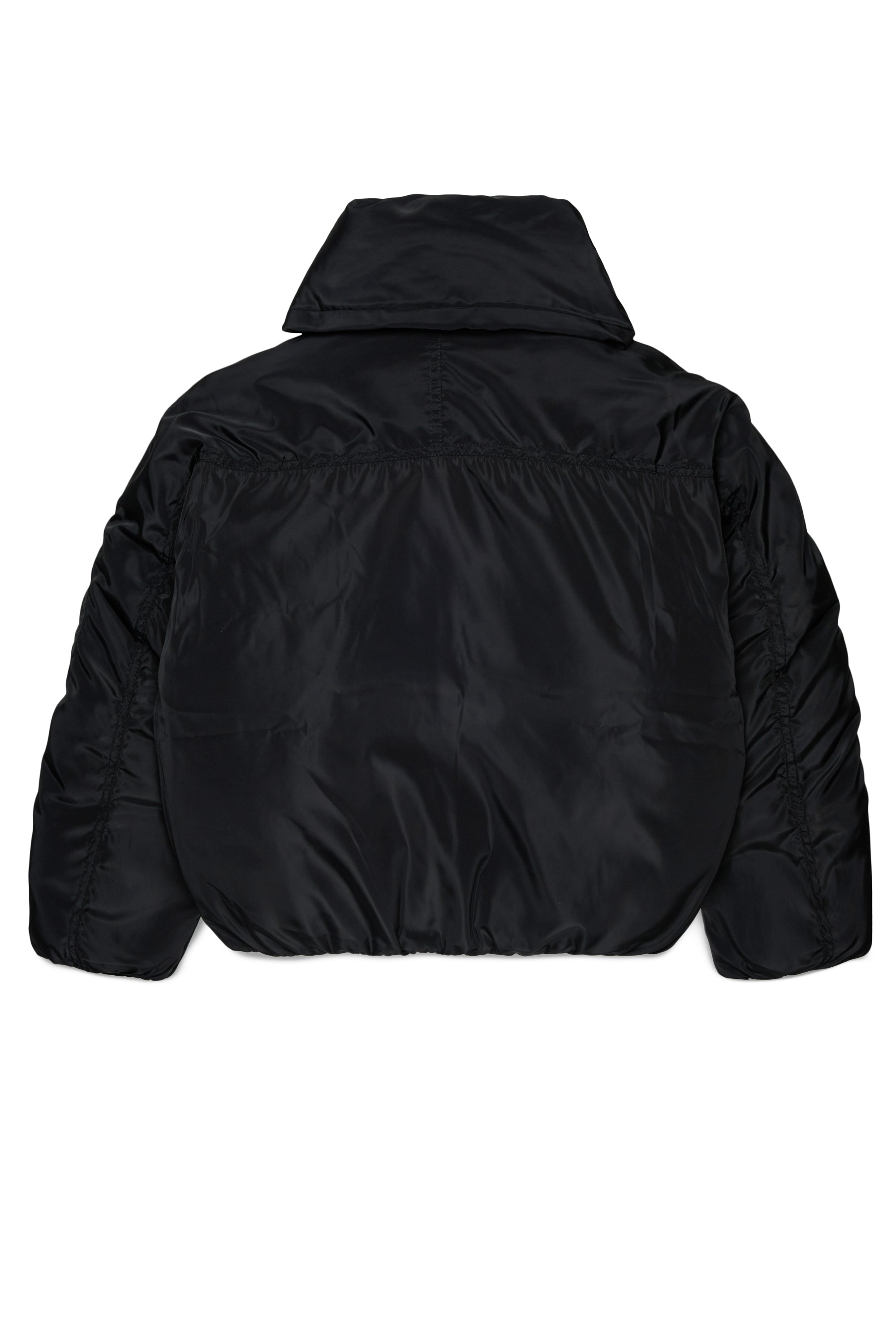 SHORT PUFFER JACKET WITH ATTACHED SCARF - BLACK