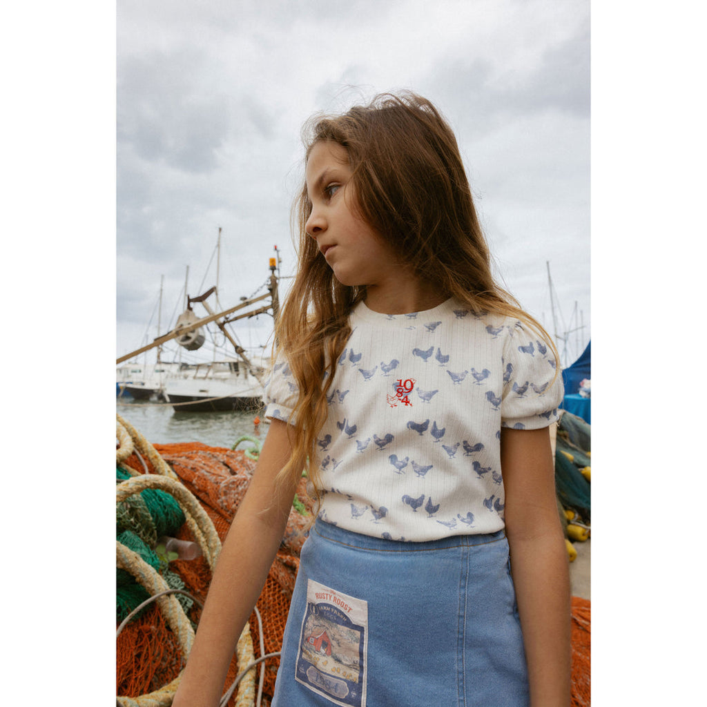 1984380 Chicken Print S/S Puff Sleeve Tee