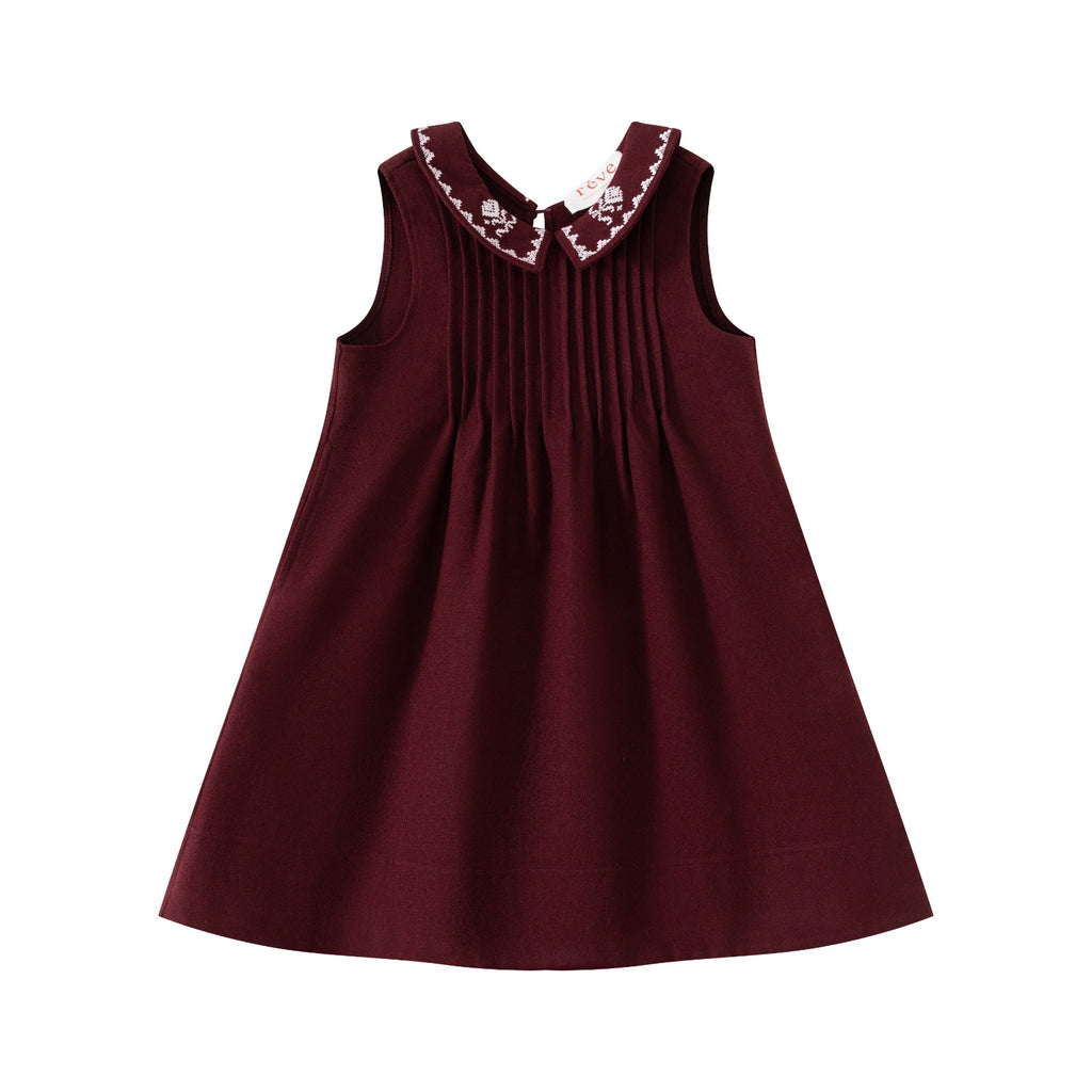 Burgundy Embroidered Collar Dress