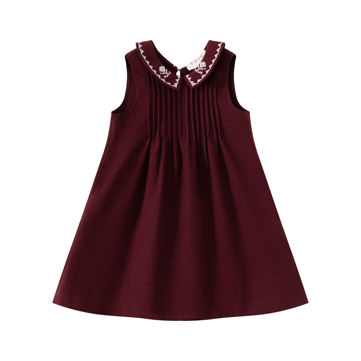 Burgundy Embroidered Collar Dress