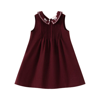 Burgundy Embroidered Collar Dress