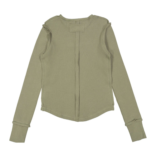 ELS2607 Khaki Grey Seam Waffle Tee