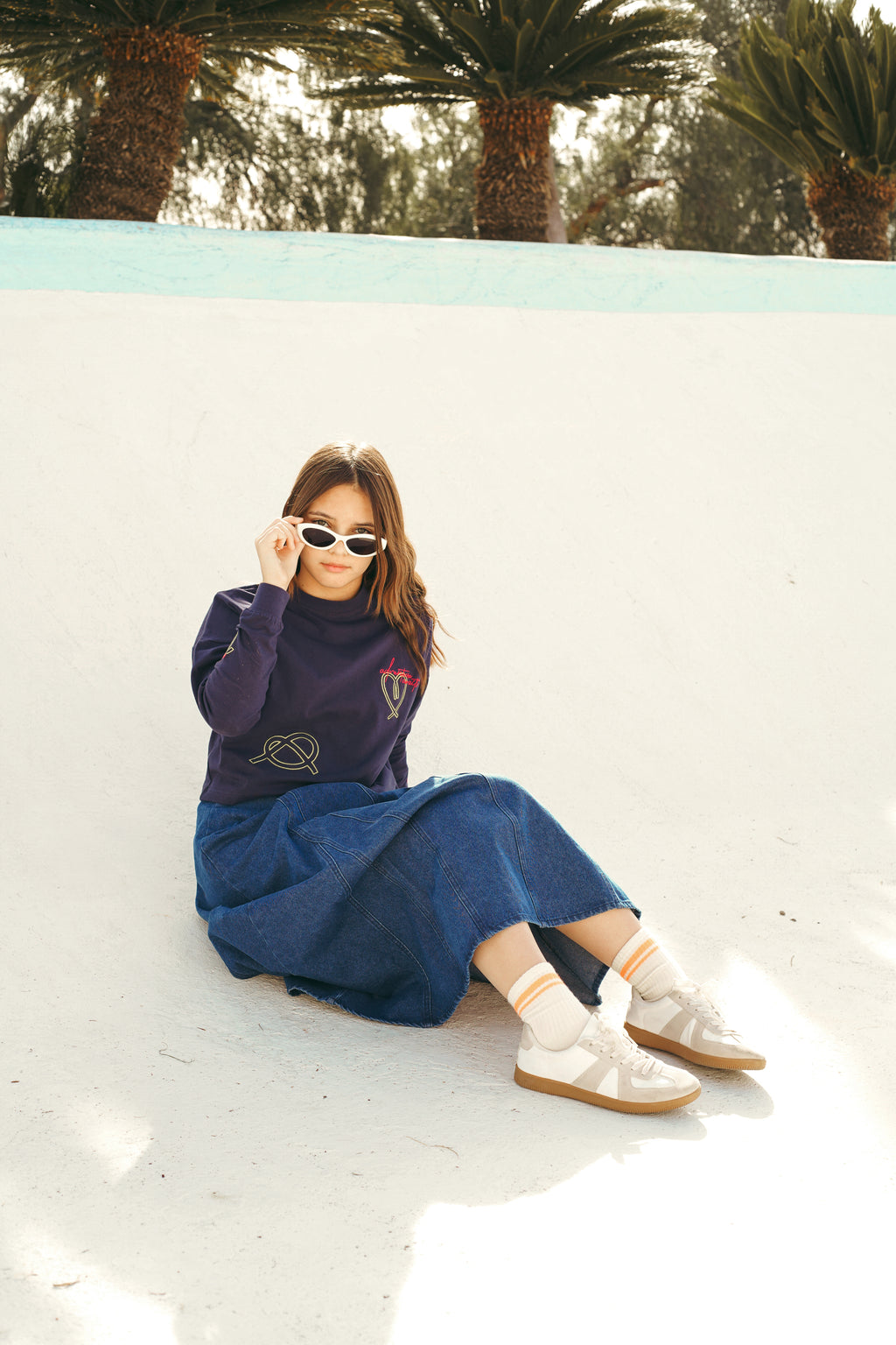 Navy Panneled Denim Skirt