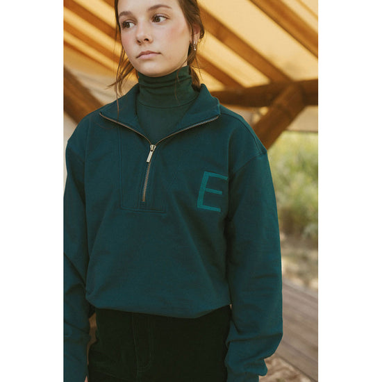 Elw114 emerald green polo half zip sweatshirt