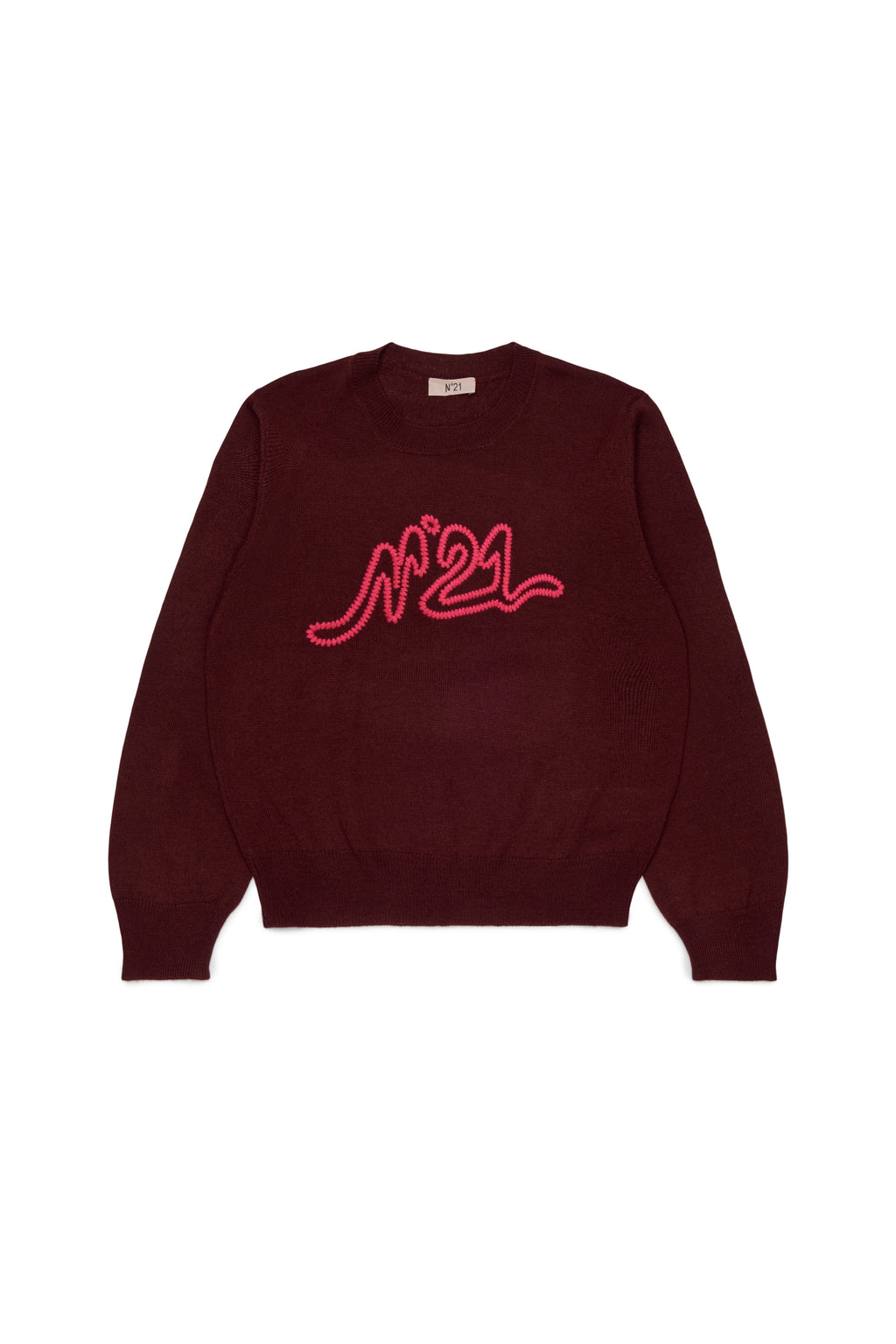 KNIT SWEATER WITH EMBROIDERED CONTRAST LOGO MAROON