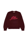 KNIT SWEATER WITH EMBROIDERED CONTRAST LOGO MAROON