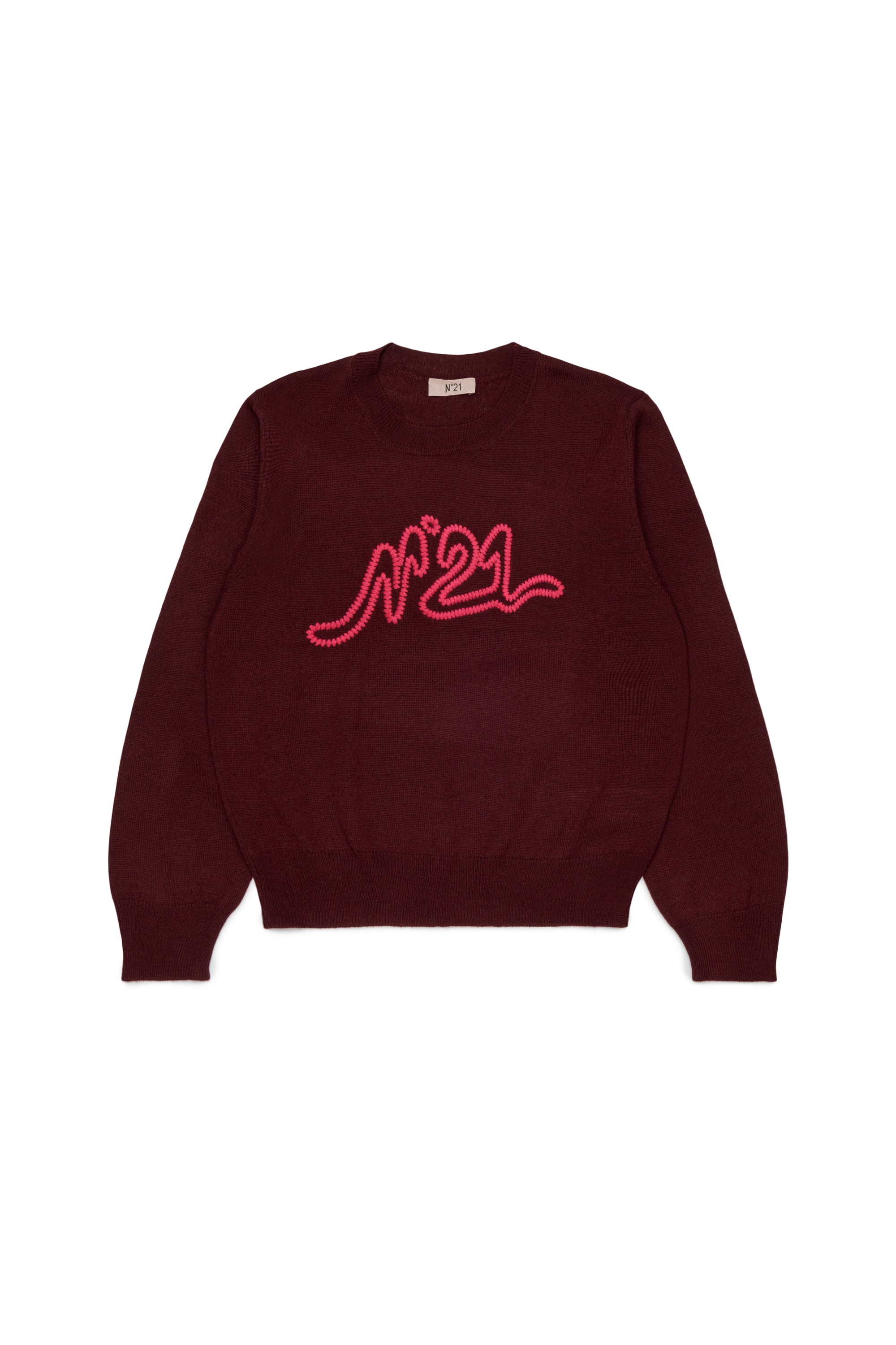 KNIT SWEATER WITH EMBROIDERED CONTRAST LOGO MAROON