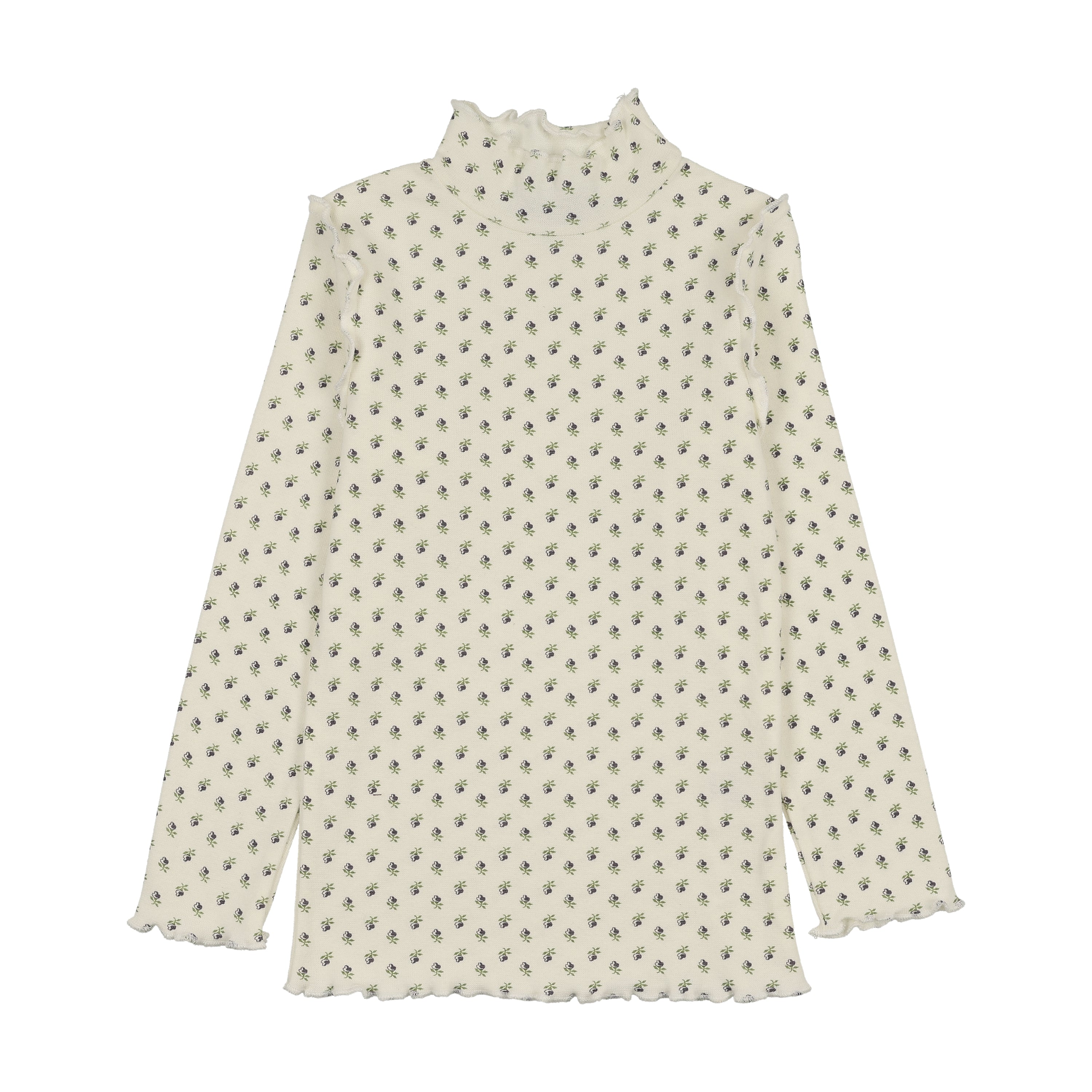Kin Kin Tulip Print Scalloped Edge Mockneck