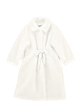 Long Teddy Coat With Tie Ribbon - Panna