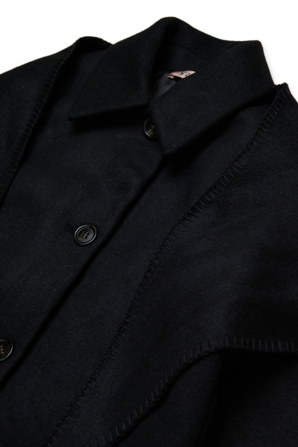 LONG WOOL BLEND COAT WITH ATTACHED MATCHING SHAWL - BLACK - N. 21