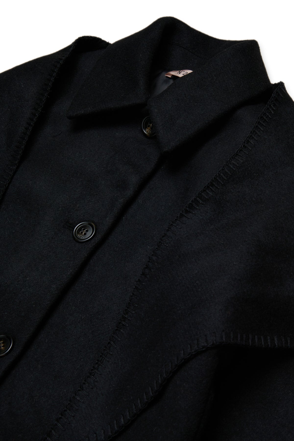 LONG WOOL BLEND COAT WITH ATTACHED MATCHING SHAWL - BLACK - N. 21