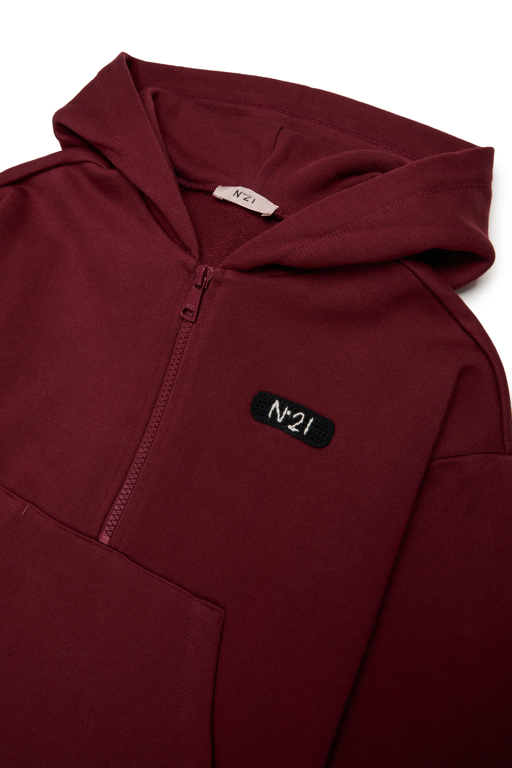 LS HOODED HALF ZIP SWEAT DRESS -  MAROON