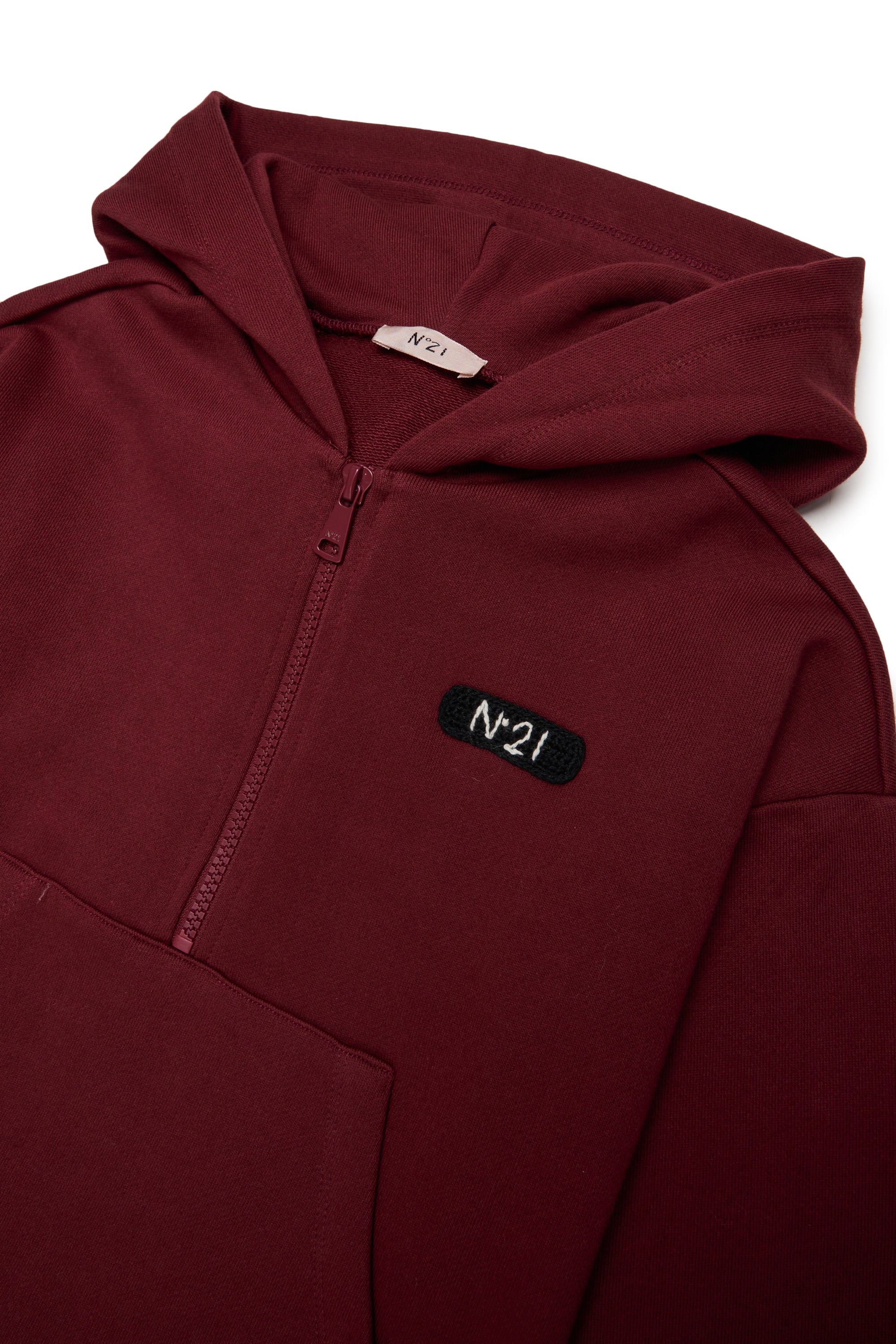 LS HOODED HALF ZIP SWEAT DRESS -  MAROON